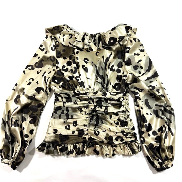 Boston Proper Leopard Print Blouse Button Front Ruffle - Picture 2 of 6